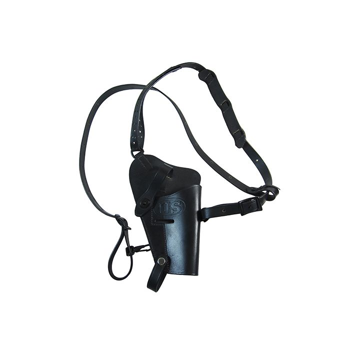 Front of black leather US M7 Shoulder Holster and strap