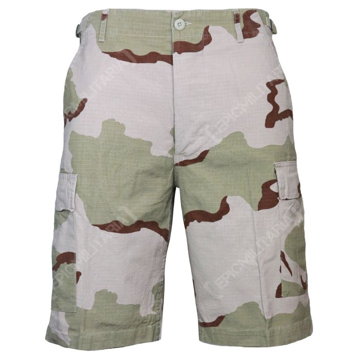 A front view of a pair of Desert Camo BDU Ripstop Cargo Shorts