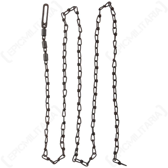 Top down view of dark coloured metal chain