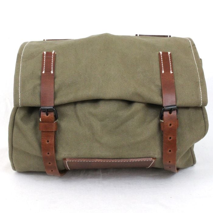swiss handlebar bag in canvas and leather, front view