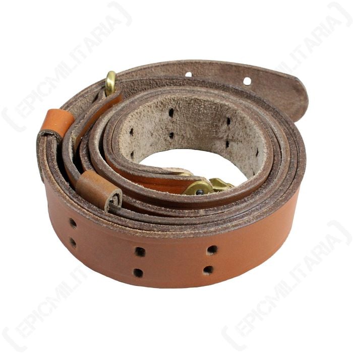 Rolled up light brown leather WW1 US 1907 Springfield Rifle Sling