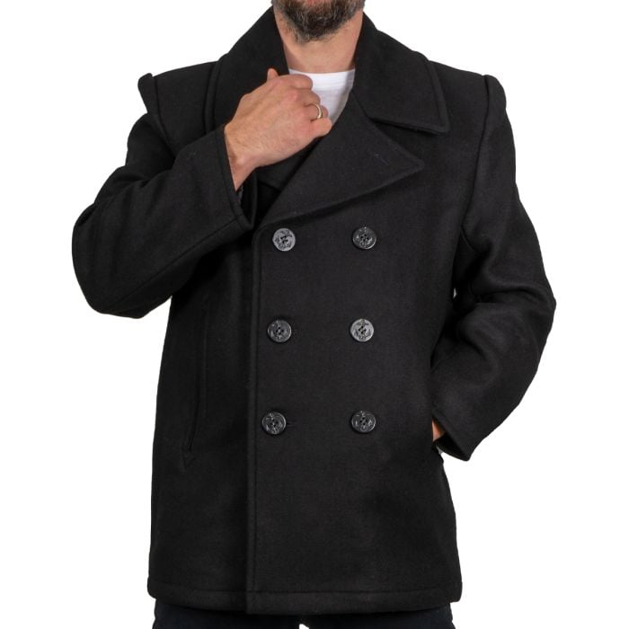 Mil-Tec Black US Navy Pea Coat | Classic Wool Blend Jacket - Epic