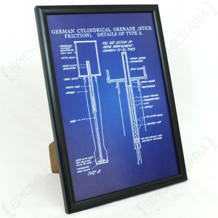 German M24 Stick Grenade Framed Patent Print Blue