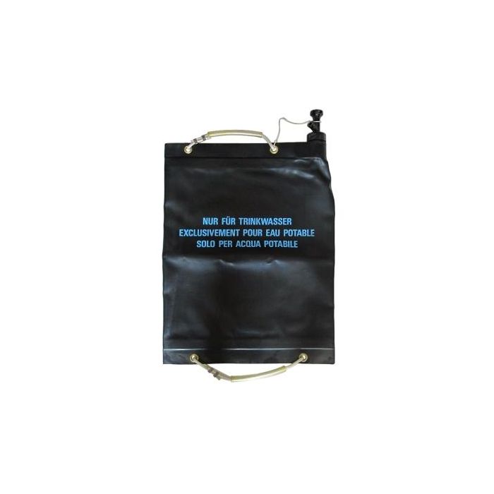 Front view of black plastic Swiss Army 20L Water Carrier bag