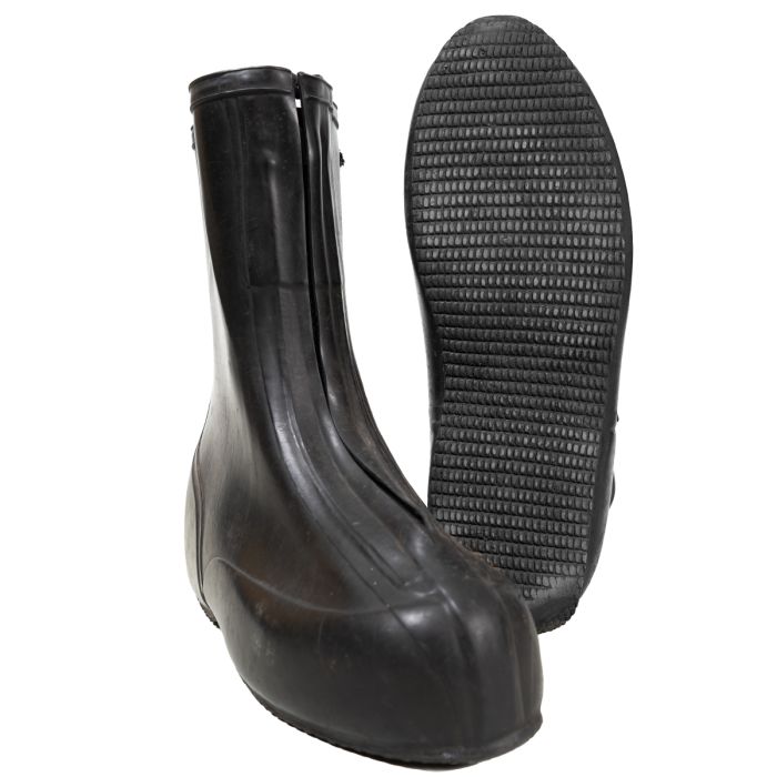 This view shows the Rubber Overshoes from a front view, with a view of the sole next to it.
