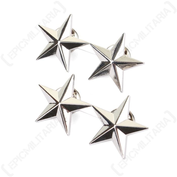 Front of pair of silver coloured US 2 Star Major General Rank Badges