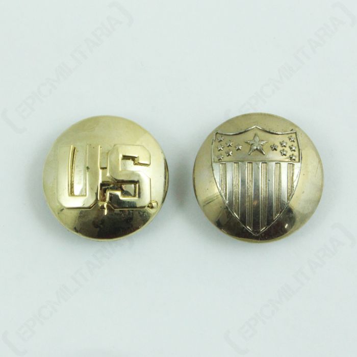 Pair of round US Adjutant Gen Corps and Monogram Collar Discs, one with US on it and one with a US flag type shield