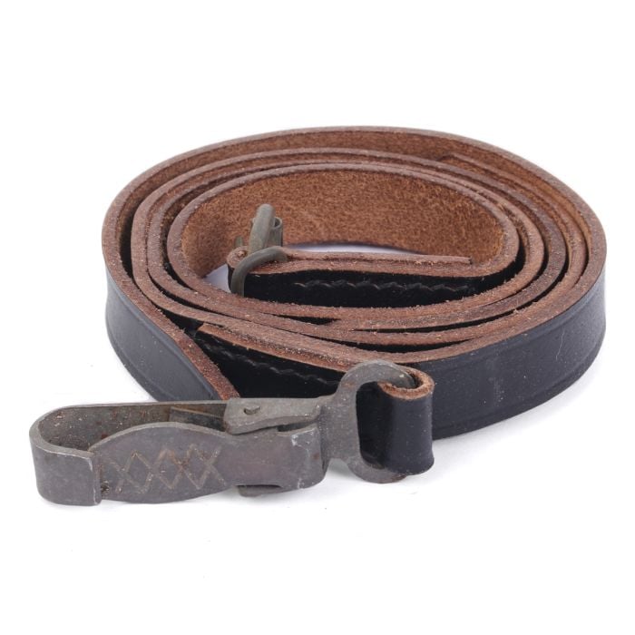 This view shows the front of the WW2 German Leather Canteen Strap Main