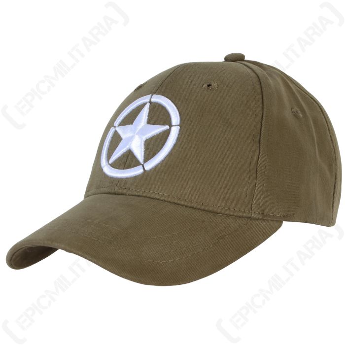 Black WW2 Star Logo Baseball Cap Embroidered White Star 100/% Cotton One Size