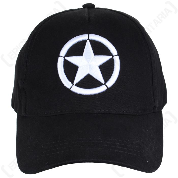 Black WW2 Star Logo Baseball Cap Embroidered White Star 100/% Cotton One Size
