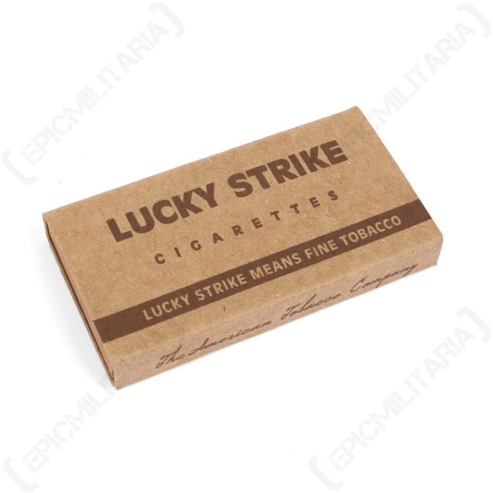 Top view of brown WW2 US Lucky Strike Cigarette Box with dark brown text