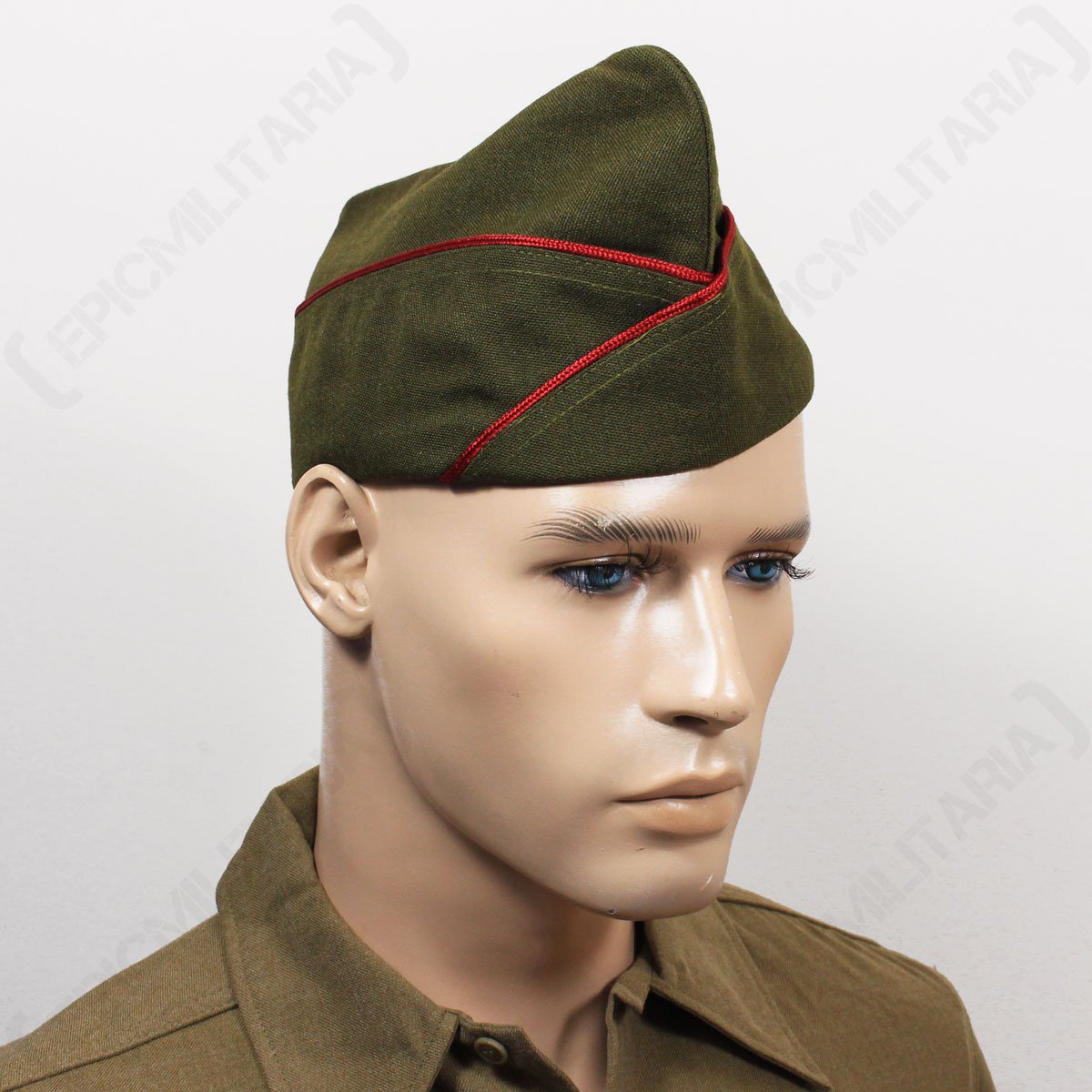 z402 WW2 US Army EM Khaki Garrison Cap unpiped size 7 1/2 ir15b 