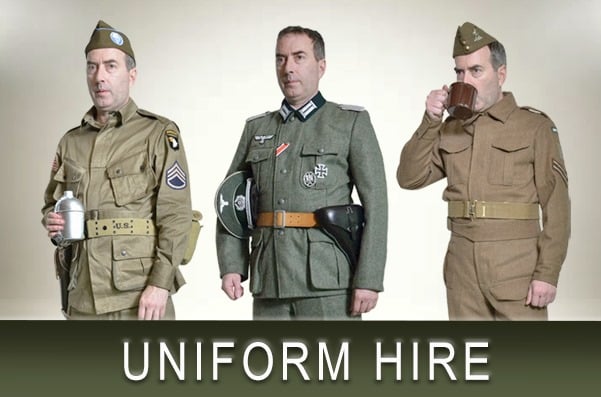 Picture showing various WW2 uniforms we have for hire.