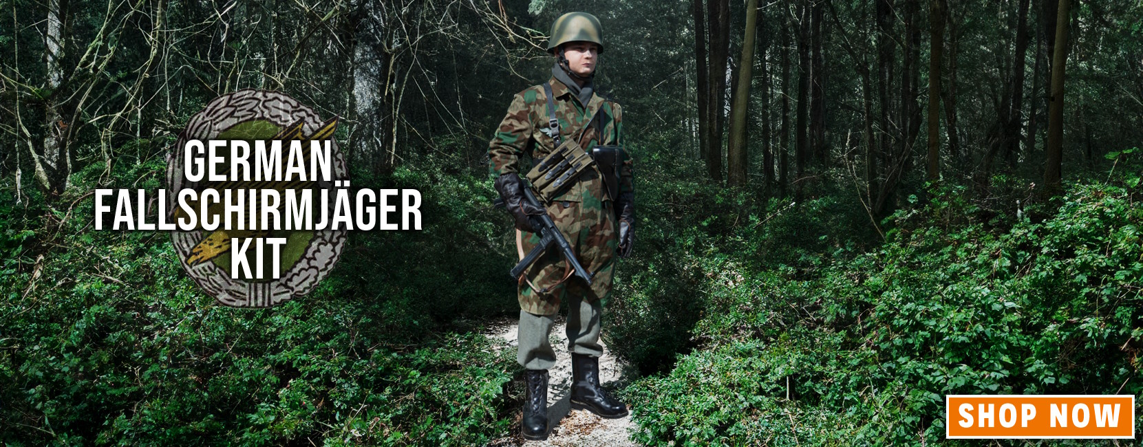 WW2 german fallschirmjager solider stood lonely in the woods